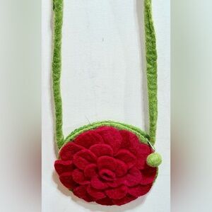 Floral Red and Green Felt Shoulder Bag